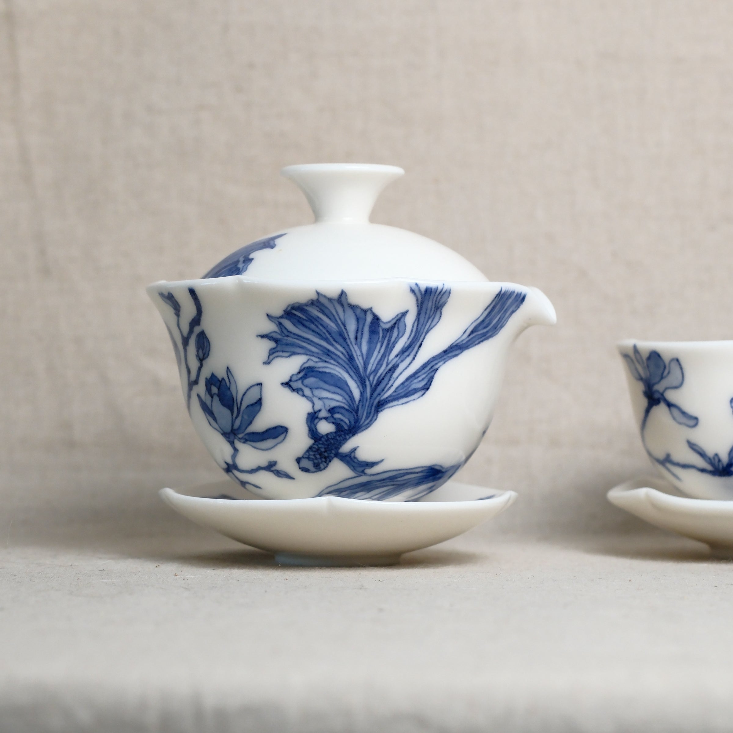 Qinghhua hand painting ceramic tea set 青花盖碗套组| Archi Element