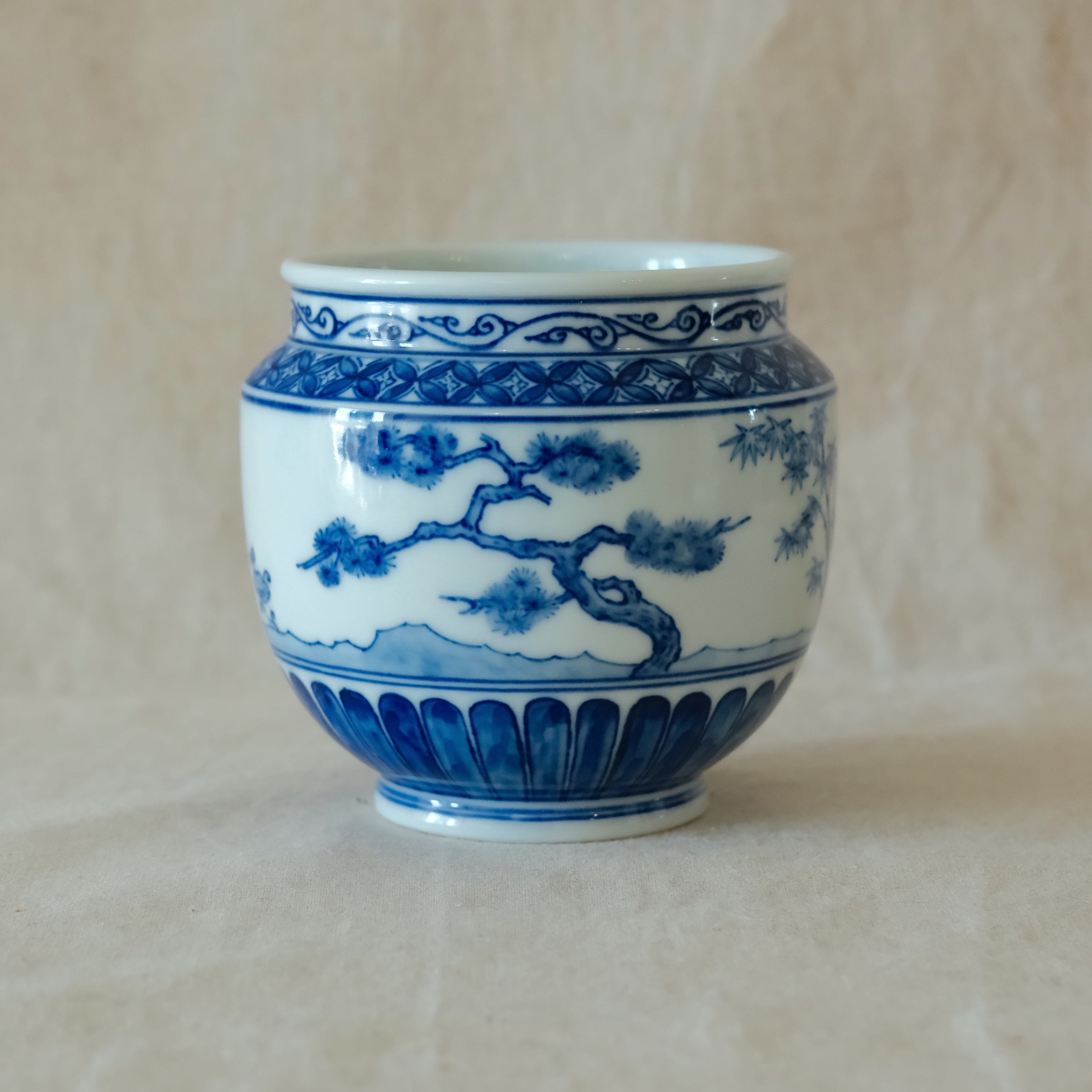 豆青釉 内青花 草花紋 蓋碗 十客(K-A747) ctcols_232002