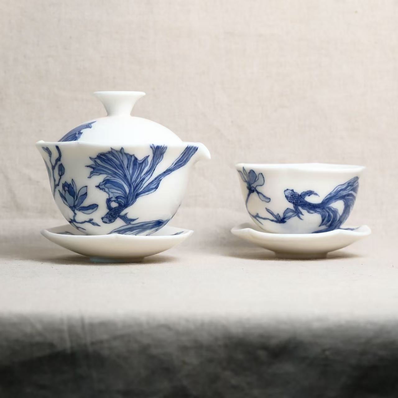 Qinghhua hand painting ceramic tea set 青花盖碗套组| Archi Element